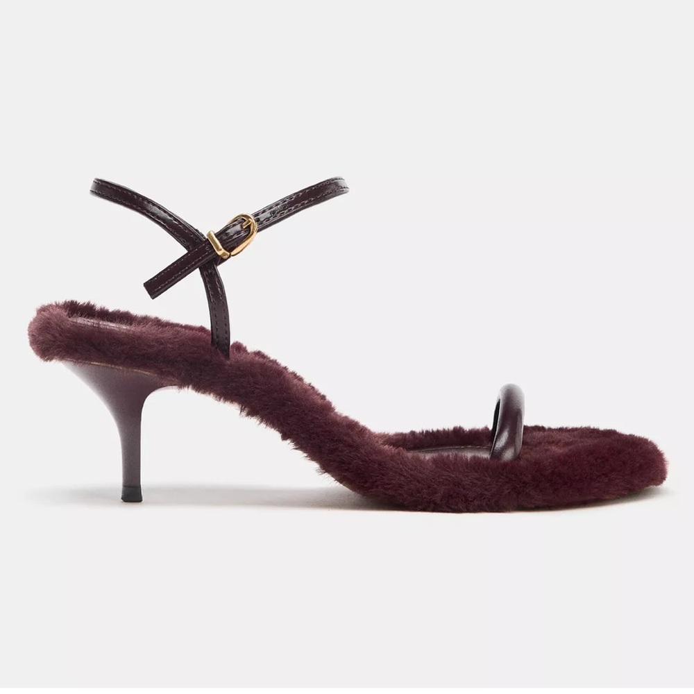 NEW! Zara Faux Fur Sole Heeled Sandals Size 6 1/2 or 37 - Picture 4 of 10